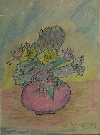 Justin McCarthy, "Vase of Flowers". 1940's, 12 x 9: Justin McCarthy, "Vase of Flowers". 1940's, 12 x 9, mixed media