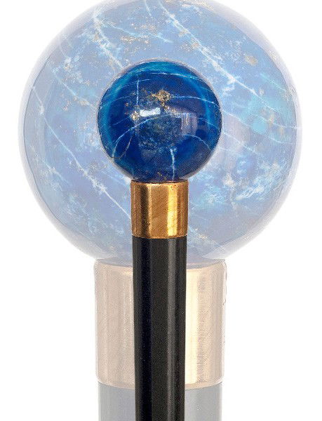 French Lapis Lazuli Dress Cane -Early 19th Century-: French Lapis Lazuli Dress Cane -Early 19th Century-Lapis lazuli ball knob of an intense natural blue color with white veins and gold dust, gilt collar, ebony shaft and a horn ferrule-H. 1 ¾"x 1 ¾",
