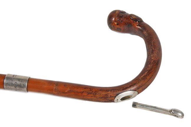 Antique pen or pencil cane: 61. A British early 20th Century Brigg Touts cane, signed sterling Brigg collar, 34 ½" O.L., metal ferrule-$250-$350