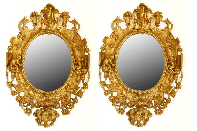 101. Pair of Bronze Dore' Mirrors-20th Century-Pai: 101. Pair of Bronze Dore' Mirrors-20th Century-Pair of French style miniature bronze mirrors-7" x 10"-$400-$600