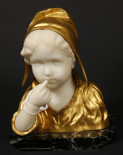 133. French Marble and Bronze Dore' Statue-Circa 1: 133. French Marble and Bronze Dore' Statue-Circa 1900-Signed "T. Dazle"-7" x 9" x 4 ½"-$1,500-$2,500