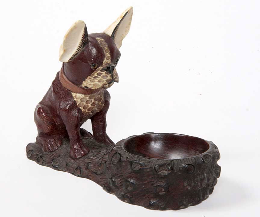 6. Carved Wood and Ivory Bull Dog Tobacco Pipe hold: 6. Carved Wood and Ivory Bull Dog . pipe holder 6 1/2" x 4 ½" x 2 ¾", $150-$250