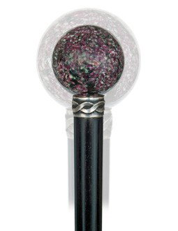 Hardstone Dress Cane-Late 19th Century-The polished: Hardstone Dress Cane-Late 19th Century-The polished ball handle with a crystallized structure and of varigated red and black colors probably being a variety of the mineral corun­dum (ruby), metal col
