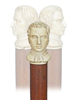 John Wesley Ivory Cane-England, early 1800s. Ivory: John Wesley Ivory Cane-England, early 1800s. Ivory portrait of the Anglican cler­gyman John Wesley, founder of the Methodist movement, real malacca shaft and a 3 ½" tall horn ferrule. ommemora­tive