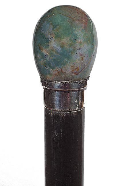 112. Alabaster Dress Cane-Late 19th Century-A nice: 112. Alabaster Dress Cane-Late 19th Century-A nicely formed handle which silver collar is previous to the stone, hallmarked Sheffield 1774, ebonized hardwood shaft and a brass ferrule. H. 1 ½" x 1 ¼