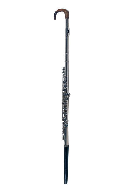 166. Italian Flute System Cane-Circa 1900-A nice h: 166. Italian Flute System Cane-Circa 1900-A nice horn handle, silver plated flute and a long ebony ferrule with a brass tip. H. 4" x 2 ¼", O.L. 37 ¼", $500-$700