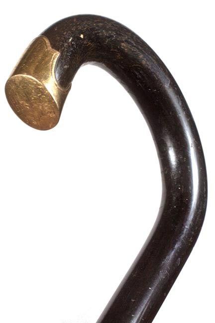 127. Tiffany Gold Dress Cane-Dated 1925-An exotic wood: 127. Tiffany Gold Dress Cane-Dated 1925-An exotic wood shaft and handle, signed Tiffany, 18kt gold end cap, and a 2" horn ferrule-H. 4 ½" x 3", O.L. 36"-