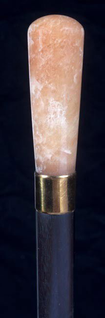 205. Quartz Hardstone Dress Cane-Circa 1930-A nice crys: 205. Quartz Hardstone Dress Cane-Circa 1930-A nice crystallized hardstone handle, gold metal collar, ebony shaft and a horn ferrule-H. 3" x 1 ¼", O.L. 37 ½"-