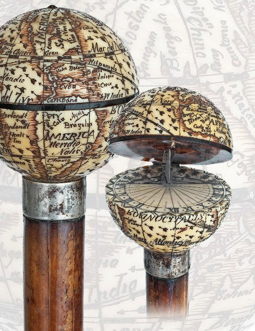 40. Globe & Sundial Ivory and Tortoiseshell Cane 19th