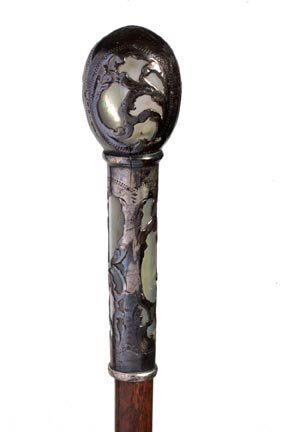 163. Abalone and Silver Dress Cane-Late 19th Century-A : 163. Abalone and Silver Dress Cane-Late 19th Century-A signed “F.C. & Co. Sterling” handle, small hardwood shaft and a brass ferrule-H. 1 1/8” x 3 ¾”, O.L. 35”-