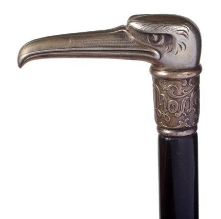 167. Tiffany Nast Eagle Cane-Ca. 1900-A fine example wh: 167. Tiffany Nast Eagle Cane-Ca. 1900-A fine example which is signed “Tiffany & Co. M Sterling”, nice ebony shaft and a bi-metal ferrule-H. 3” x 1 ¾”, O.L. 35 ½”-