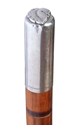 69. George Jensen Silver Cane-Ca. 1900-A prime exam: 69. George Jensen Silver Cane-Ca. 1900-A prime example of this Danish silversmith, signed handle, bamboo shaft and a brass ferrule-H. 5/8 x 1 7/8, O.L. 33 -