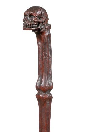 159. Skull and Bone Cane- 20th Century- Hard compo: 159. Skull and Bone Cane- 20th Century- Hard composition cane made to look like wood and a brass ferrule. O.L.- 36