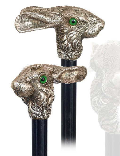 18. Silver Rabbit Head Cane-London hallmarks 1906-Subst