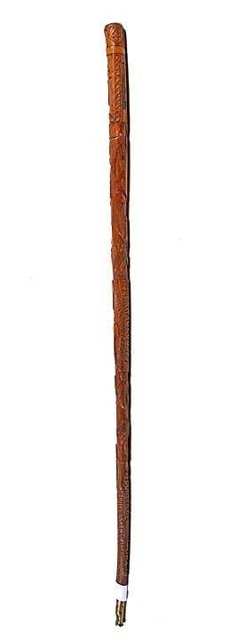 197. Thomas Jefferson Folk Art Cane-19th Century-A Thom: 197. Thomas Jefferson Folk Art Cane-19th Century-A Thomas Craddock exceptional carving on the life of the former president, various birds, animals and fish and leaf carving depicting the history of th