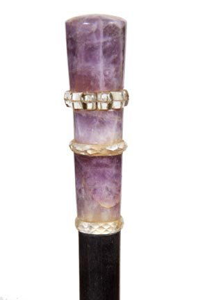 232. Amethyst Dress Cane-Ca. 1925-An Art Deco lady or c: 232. Amethyst Dress Cane-Ca. 1925-An Art Deco lady or child’s cane, facetted and beaded crystal collars, ebony shaft and a metal ferrule-H. 1” x 3”, O.L. 28”-