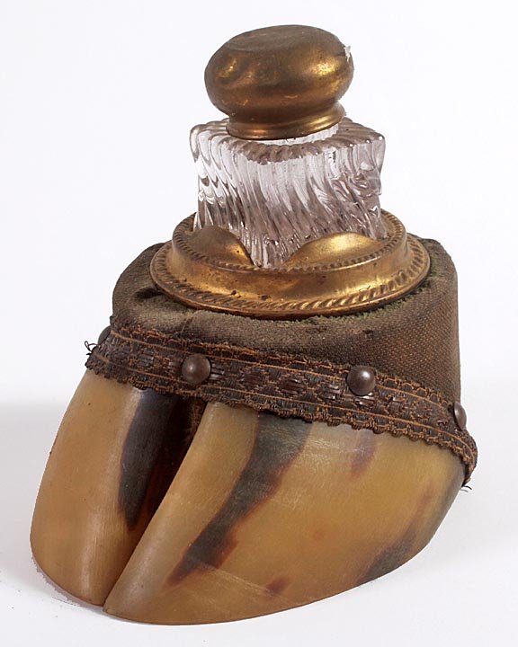 Victorian hoof inkwell . Average condition , worn some.