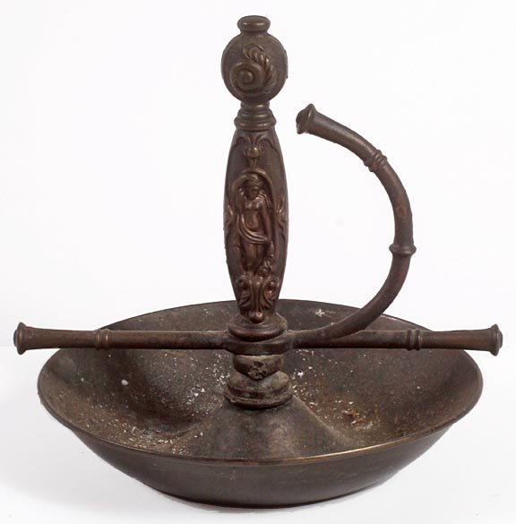 Fencing foil cigar ashtray, bell bronze w/nude. 6.5" x 