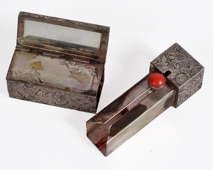Lipstick compact, signed 800 silver, working condition  - 2