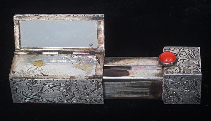 Lipstick compact, signed 800 silver, working condition  - 3