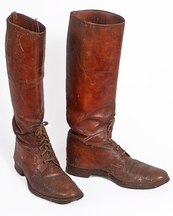 Pair of antique leather boots, average worn condition. : Pair of antique leather boots, average worn condition. 18" x 12"