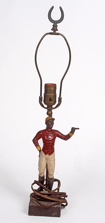 Cast iron jockey lamp, African-American. Circa 1940, ol