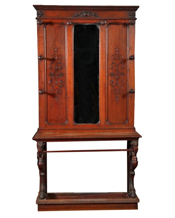 Winged griffin oak hall tree, original finish, original
