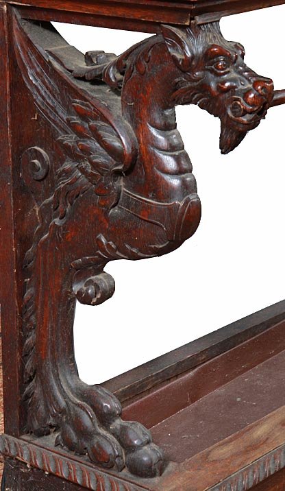 Winged griffin oak hall tree, original finish, original - 2