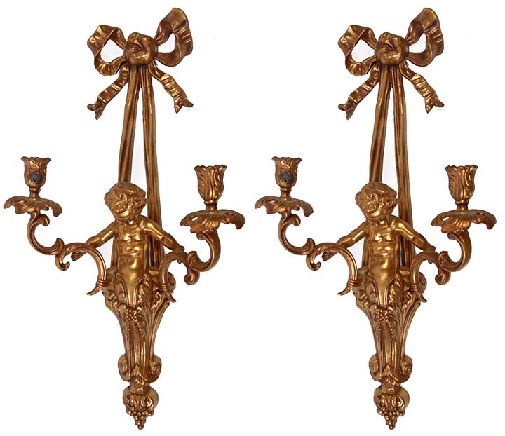 Pair of brass wall sconces, mid 20th C., and in fine co