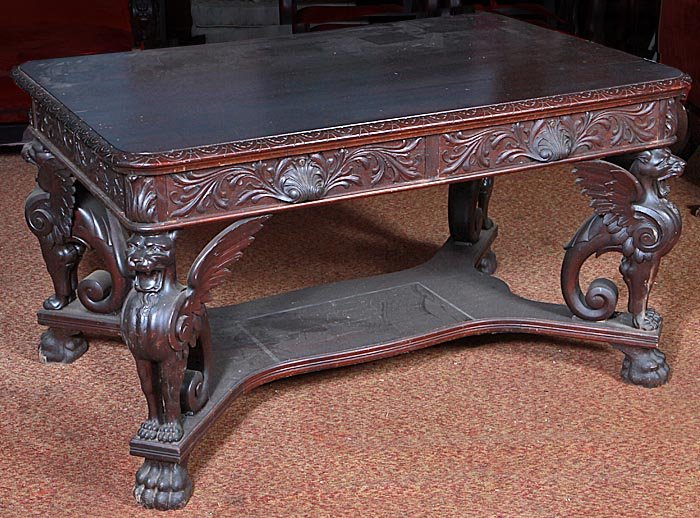 Gothic Winged Griffin, Mahogany Center Table,