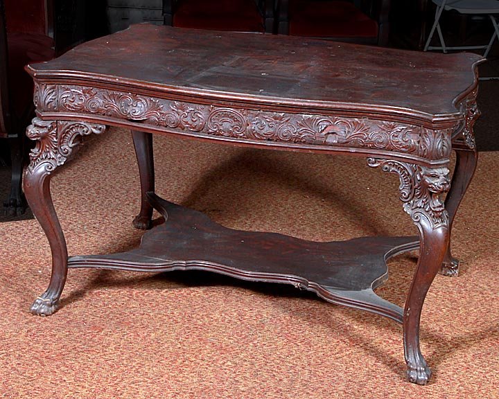Robert Mitchell" carved oak table, original finish and 