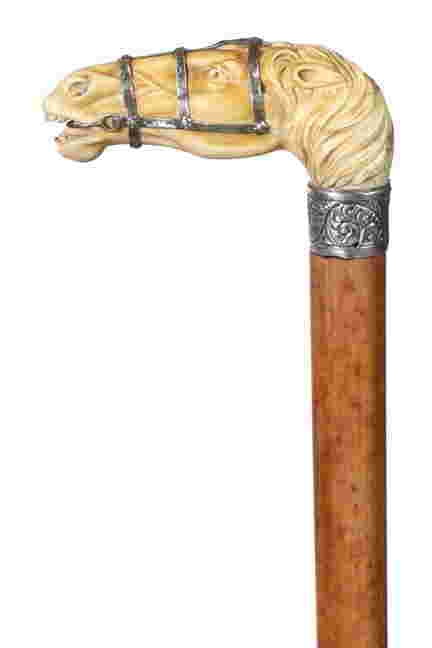 cane ivory walking carved handle canes horse handles fine sticks 1900 wi stick carving lot bone liveauctioneers wooden antique general