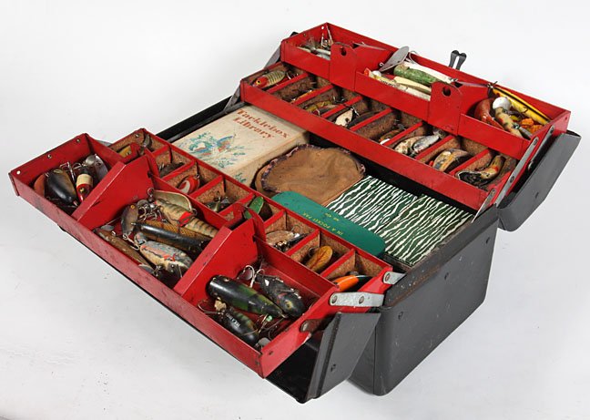 Tackle box and fishing lure lot: Tackle box and fishing lure lot