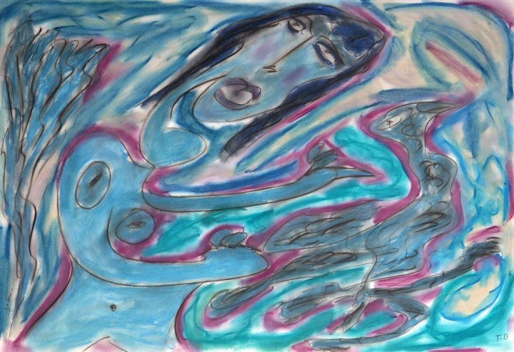 Thornton Dial Sr., "Bird". Outsider Art-: Thornton Dial, "Bird". Pastel on paper, signed TD on lower right, gallery framed, Image is 30" x 44 1./2". Provenanace Bill Arnett, to Jim Hagger. In 1994 James Hager donated 104 pieces of art to the