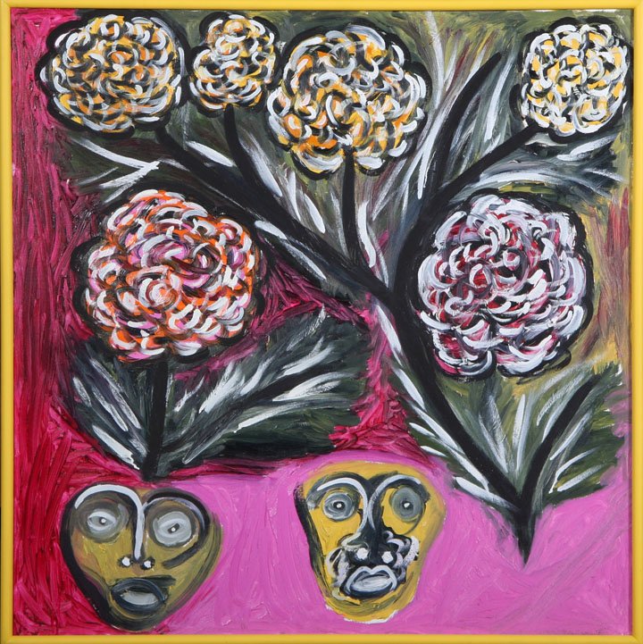 Thornton Dial,Sr. "Strange Man", Outsider art: Thornton Dial, "Strange Man", Oil on canvas which is a rarely seen medium in Dial's work, 36" x 36", gallery framed. Provanance Bill Arnett to Jim Hager Mr. Hager made regular trips to buy art from Ar