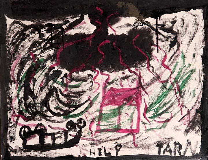 Charlie Kinney, "Help", paint on paper, 22" x 28",: Charlie Kinney, "Help", paint on paper, 22" x 28", private California Collection