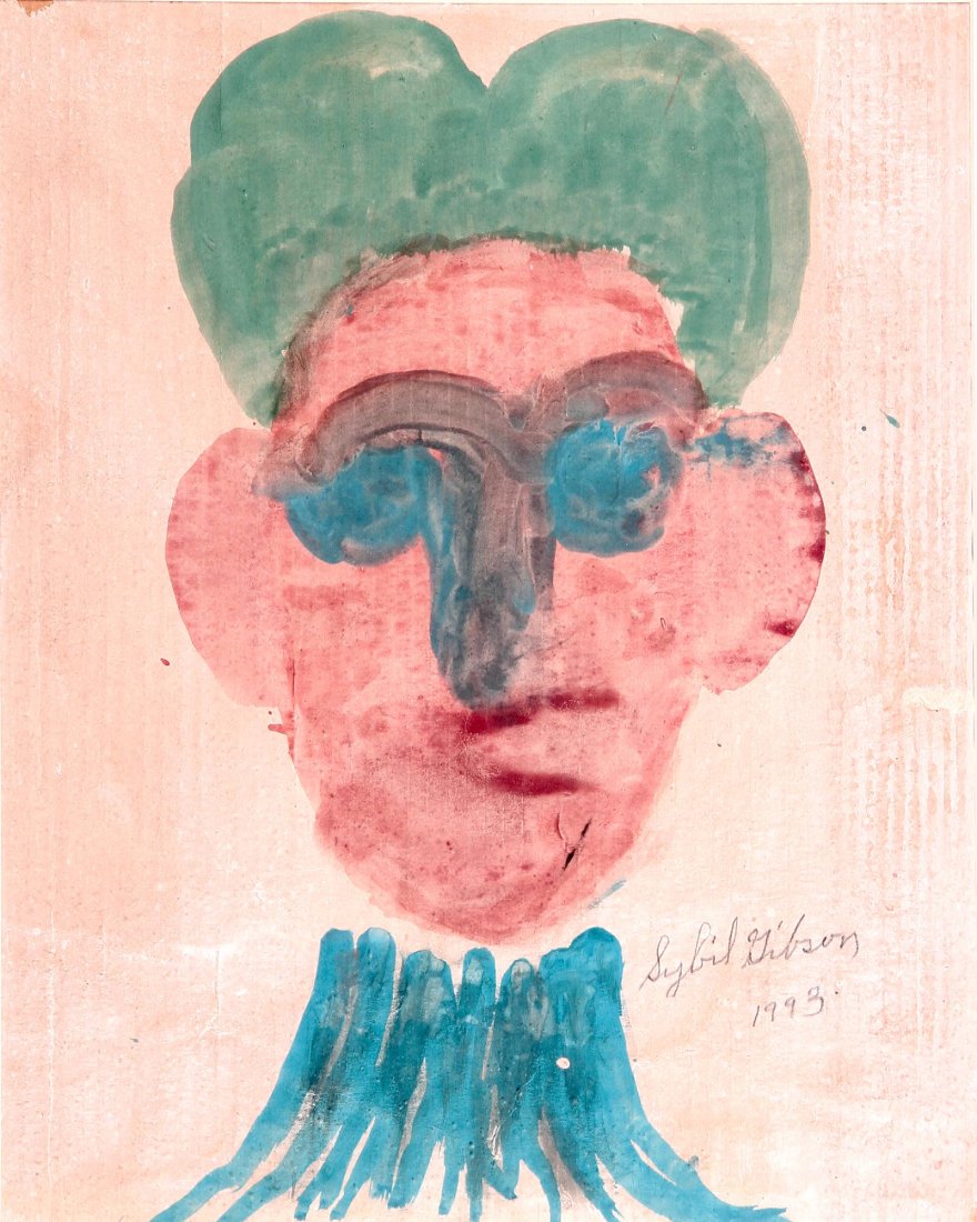 Sybil Gibson, two piece lot, "His and Hers", paint on: Sybil Gibson, two piece lot, "His and Hers", paint on paper bag, one piece is framed and the largest 22" x 18", signed and dated