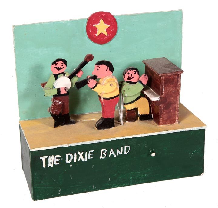 Hugo Sperger, "The Dixie Band", Outsider art: Hugo Sperger, "The Dixie Band", paint on wood, 7 1/2" x 8" x 3 1/2", automaton crank on back, circa 1987, Dr John and Anne Miller Collection