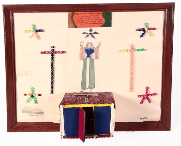Theodore Hill, "Spirited House", mixed media on paper,: Theodore Hill, "Spirited House", mixed media on paper, 18 " x 22" x 7, 1990, Dr John and Anne Miller collection