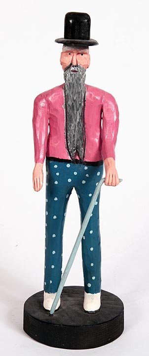 Tim Ratliff, "Man with Cane", paint on wood, 14" x 4" x: Tim Ratliff, "Man with Cane", paint on wood, 14" x 4" x 3