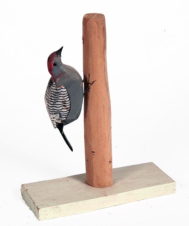 Noah Kinney, "Woodpacker", paint on wood, 11 1/2" x 9": Noah Kinney, "Woodpacker", paint on wood, 11 1/2" x 9" x 3