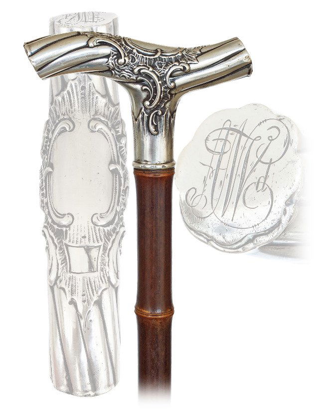 70. Silver Dress CaneCa. 1890Tshaped silver handle