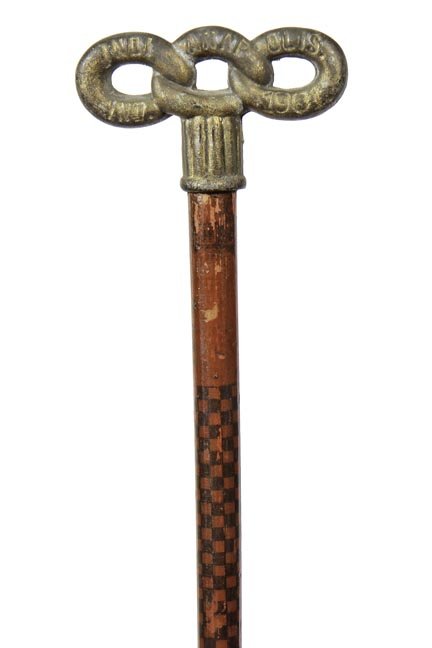 107. Fraternal Dress Cane- Dated 1901-An Indianapolis: 107. Fraternal Dress Cane- Dated 1901-An Indianapolis souvenir of an Odd Fellows convention, checkerboard shaft and a horn ferrule-H. 3 ½” x 2”, O.L.- 36 ¼”