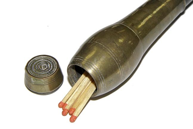 163. Vesta Match Safe Cane-Ca. 1890-A brass handle with: 163. Vesta Match Safe Cane-Ca. 1890-A brass handle with a striker atop, ebony shaft and a horn ferrule-H. 4” x 1 ¼”, O.L. 36”