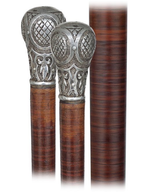 109. Paper Washer Cane-Ca. 1890-Substantial nickel: 109. Paper Washer Cane-Ca. 1890-Substantial nickel plated reversed pear shaped Britannia metal knob on a thick shaft entirely made of paper washers tightly stacked on a steel core and fitted with a st
