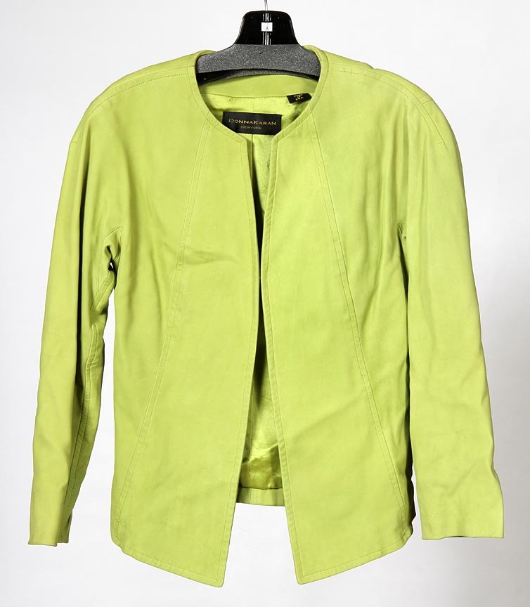 Donna Karan lime green suede jacket, size 2: Donna Karan lime green suede jacket, size 2