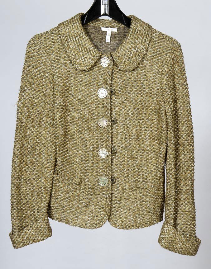 Escada wool blend sweater with abalone buttons, size 34: Escada wool blend sweater with abalone buttons, size 34