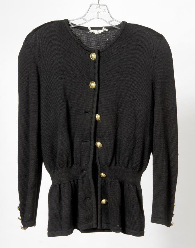 Valentino black wool sweater with gold buttons and: Valentino black wool sweater with gold buttons and gathered at the bottom, size 8
