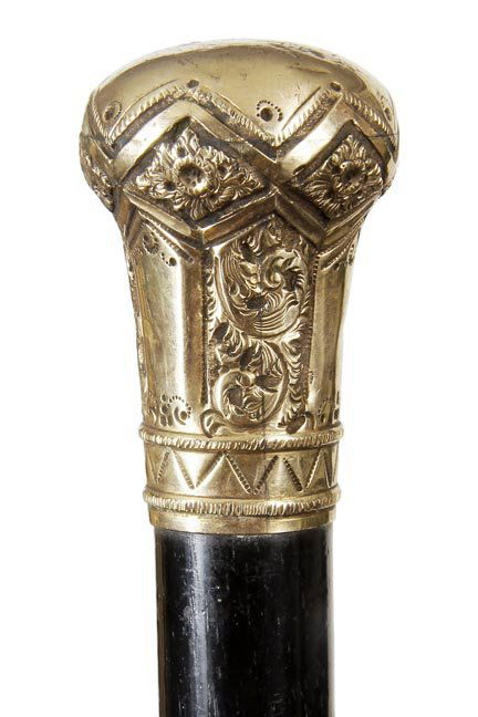 211. Gold-Filled Dress Cane-Dated 1881- Engraved handle: 211. Gold-Filled Dress Cane-Dated 1881- Engraved handle with a Christmas presentation, ebony shaft and a metal ferrule-H. 1 ¼” x 2”, O.L., 35”