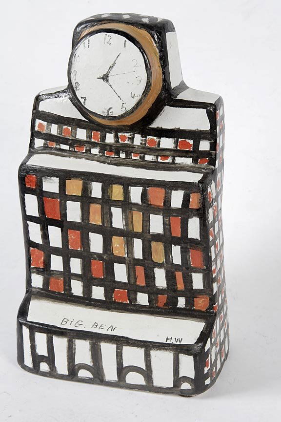 Outsider Art - Hubert Walters-Bird Clock: Outsider Art - Hubert Walters-Bird Clock "Big Ben" 17 x 10 x 5 1/2